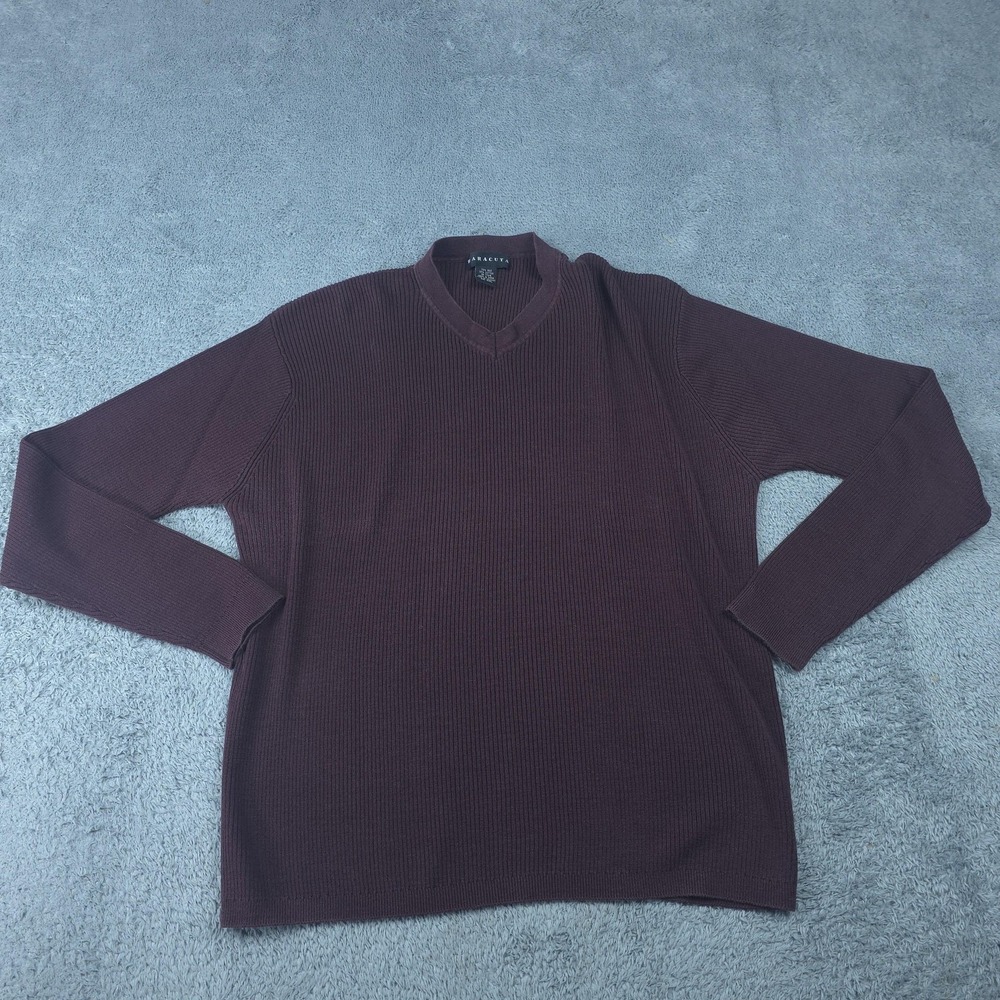 Baracuta Sweater Mens 2XL Red Silk Cotton V Neck Long Sleeve Knit Pullover
